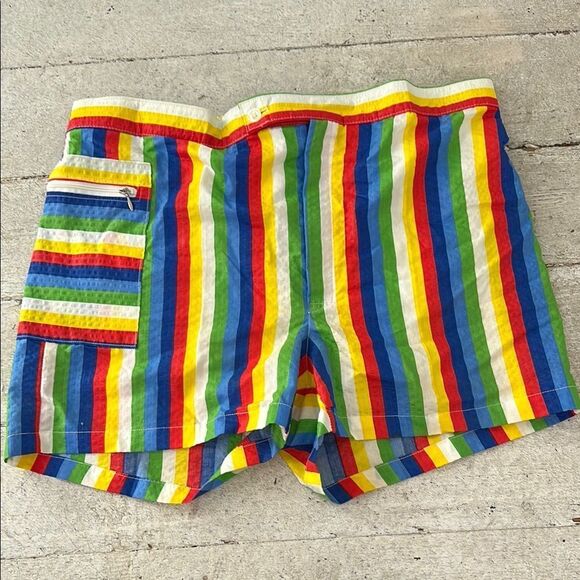 Vintage 1960s Men’s Rainbow Stripe Short Shorts - Picture 1 of 5